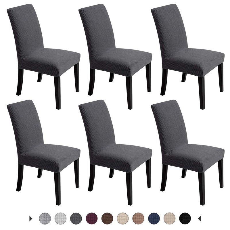 Artrello Chair Covers for Dining Room - Stretch Chair Slipcovers for Decorative Seat Protector Armless Removable Washable Elastic Dinner Universal Spandex Solid Chair Slip Covers Set (Dark Grey,6) - Image 4