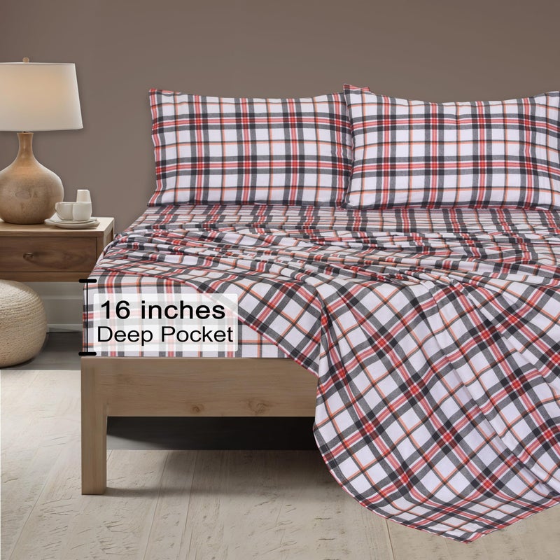 ZOYER Flannel Sheets Full Size Bed Set - Soft & Comfy Deep Pocket Cotton Flannel Bedding  Fitted Up to 16""  Double Brushed Full Bed Sheets  4 Pieces  Classic - Image 5