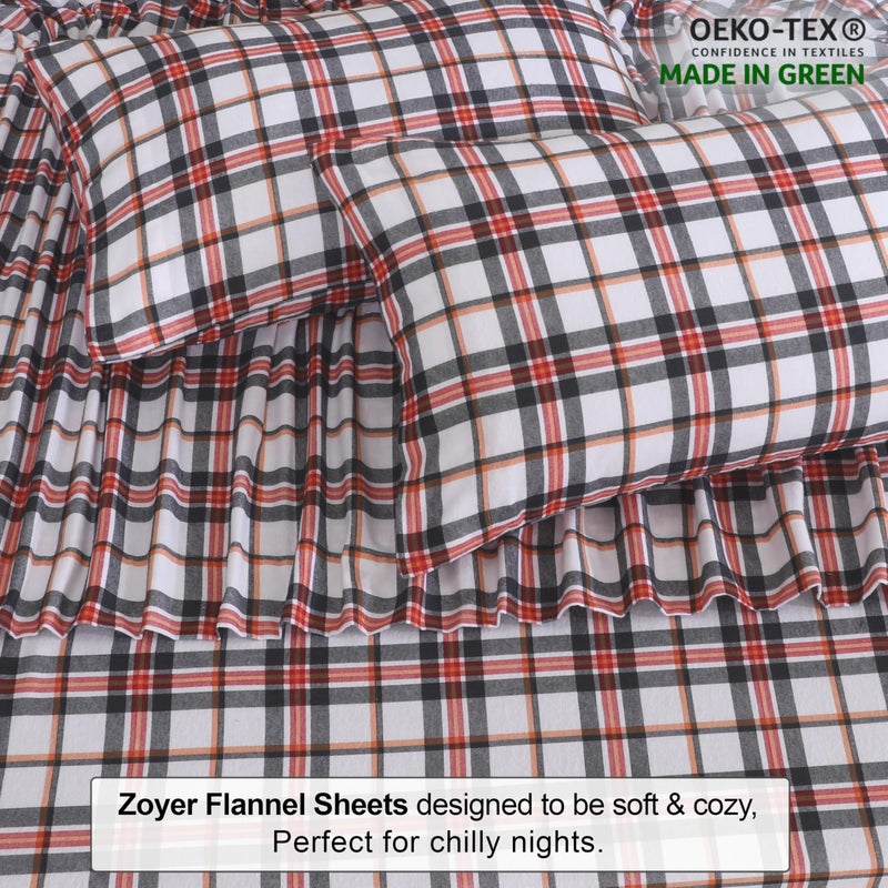 ZOYER Flannel Sheets Full Size Bed Set - Soft & Comfy Deep Pocket Cotton Flannel Bedding  Fitted Up to 16""  Double Brushed Full Bed Sheets  4 Pieces  Classic - Image 4