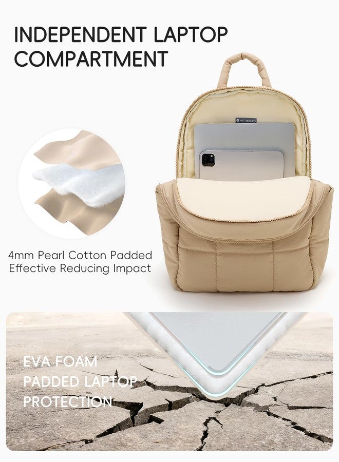 WESTBRONCO Mini Backpack for Women Nylon Small Fashion Backpacks Purse Puffer Lightweight Backpacks for Travel, Shopping, Large-khaki, Quilted - Image 4