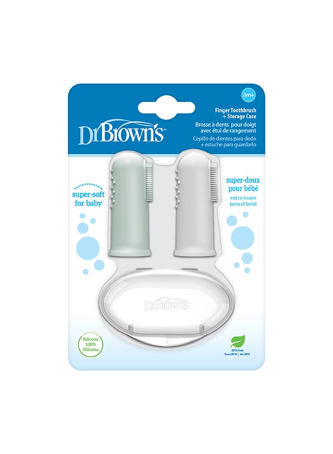 دكتور براونز Silicone Finger Toothbrush with Case, Gray and Light Green, 2-Pack - Image 3