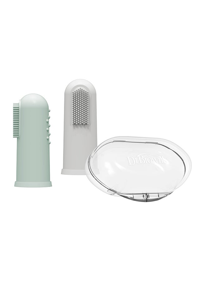 دكتور براونز Silicone Finger Toothbrush with Case, Gray and Light Green, 2-Pack - Image 2