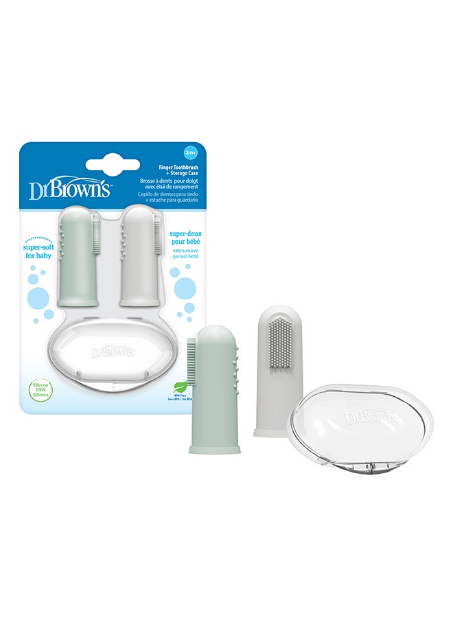 دكتور براونز Silicone Finger Toothbrush with Case, Gray and Light Green, 2-Pack - Image 4