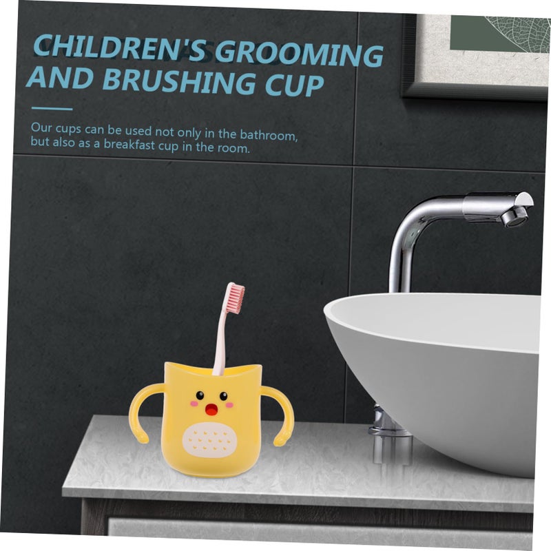 Kids Toothbrush Mug Double Handle Cartoon Design Sturdy Plastic Cup Travel Friendly Holder - Image 4