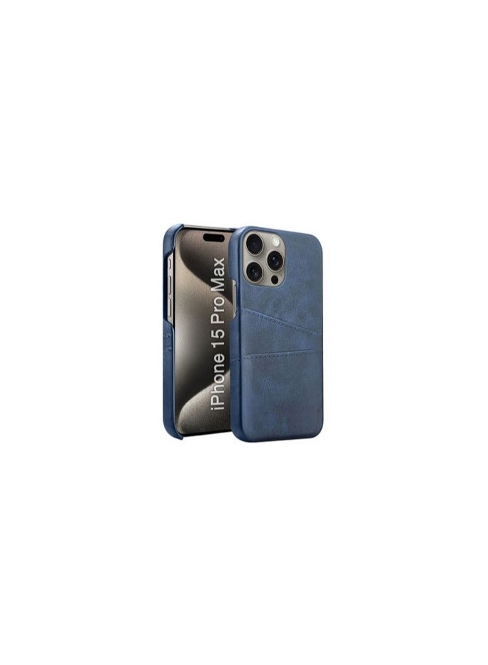 CATANES iPhone 15 Pro Max Case Cover Leather with Card Holder for Men Women Phone Case - Blue  - Image 1