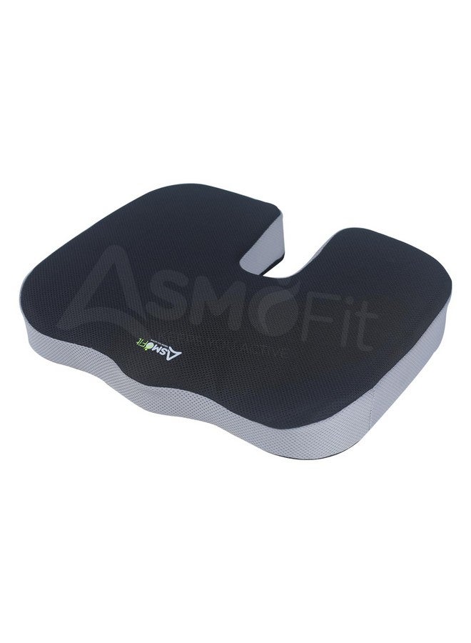 Asmofit وسادة أسمافيت لعظمة الذنب، تخفيف آلام العصب الوركي وآلام أسفل الظهر | مقعد طبي غير قابل للانزلاق من رغوة الذاكرة للجلوس الطويل على كرسي المكتب، المنزل والكراسي المتحركة، مقعد قيادة السيارة - (أسود رمادي) - Image 1