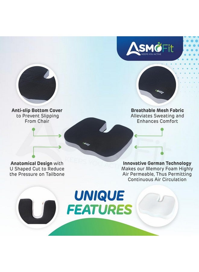 Asmofit وسادة أسمافيت لعظمة الذنب، تخفيف آلام العصب الوركي وآلام أسفل الظهر | مقعد طبي غير قابل للانزلاق من رغوة الذاكرة للجلوس الطويل على كرسي المكتب، المنزل والكراسي المتحركة، مقعد قيادة السيارة - (أسود رمادي) - Image 4