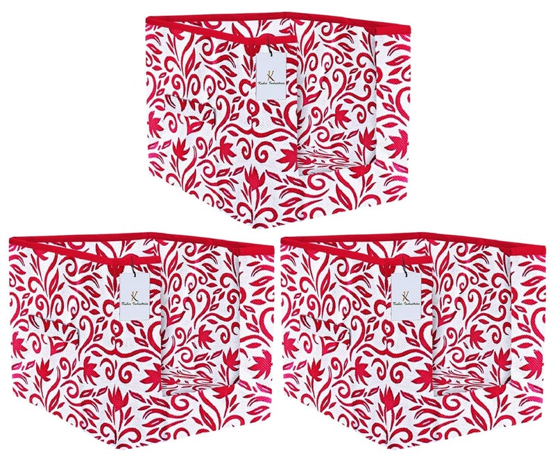Kuber Industries Kuber Industries Leaf Printed 3 Piece Non Woven Shirt Stacker Wardrobe Organizer Set Pink CTKTC035043  - Image 1