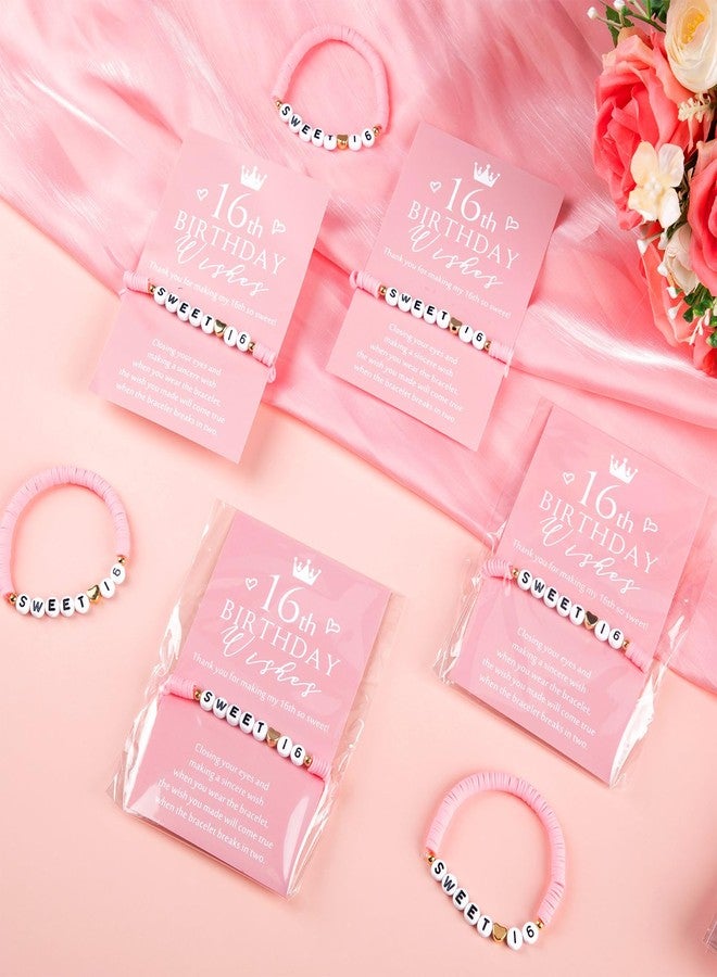 Tondiamo 25 Sets Sweet 16 Birthday Gift for Guests Pink Sweet 16th Polymer Clay Beaded and Heart Bead Stretch Bracelets with Wish Cards 16 Years Birthday Party Favor for Friends Guests - Image 4