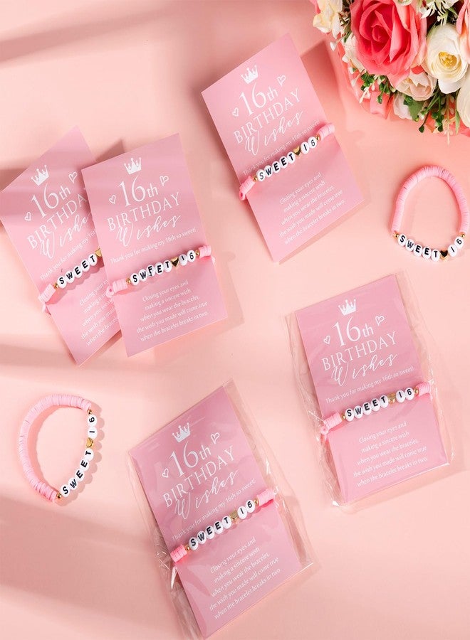 Tondiamo 25 Sets Sweet 16 Birthday Gift for Guests Pink Sweet 16th Polymer Clay Beaded and Heart Bead Stretch Bracelets with Wish Cards 16 Years Birthday Party Favor for Friends Guests - Image 5