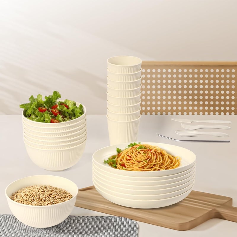 Dotpilgo 64PCS Wheat Straw Dinnerware Set for 8 BPA Free Kitchen Unbreakable Set for Home Outdoor Camping - Image 3