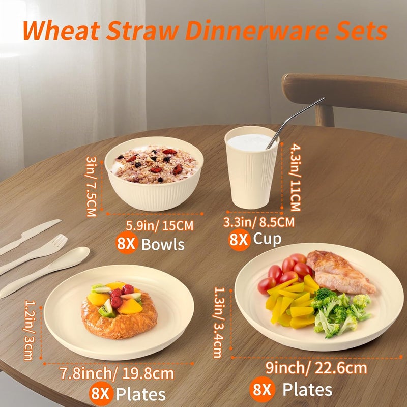 Dotpilgo 64PCS Wheat Straw Dinnerware Set for 8 BPA Free Kitchen Unbreakable Set for Home Outdoor Camping - Image 2