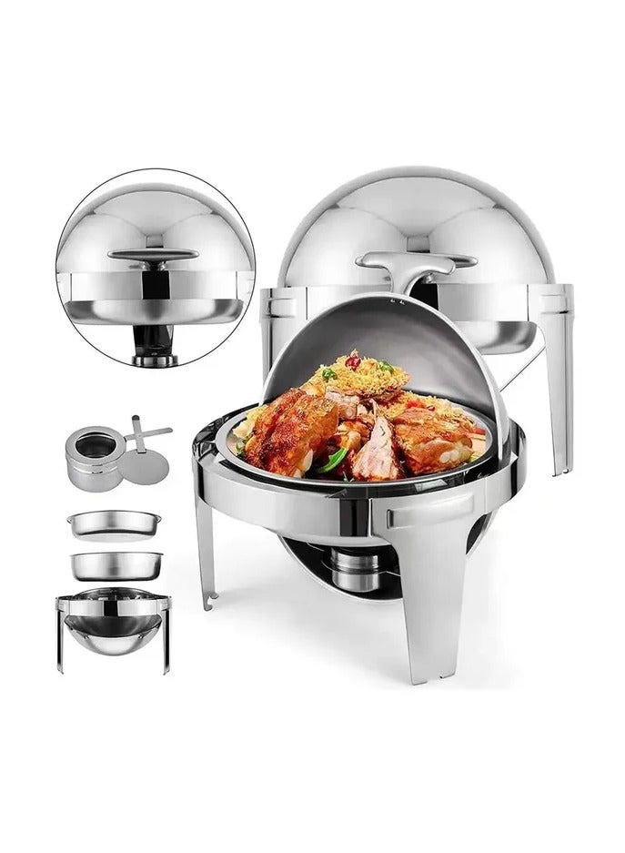 AFCO Stainless Steel Round Roll Top Chafing Dish, 3.5L Capacity, for Restaurants, Catered Events, Hotels, Weddings, Parties, Silver - Image 4