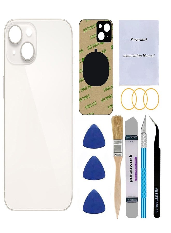 Perzework OEM Rear Back Glass Replacement for iPhone 14 6.1 inches with Reparing Toolkit and Pre-Installed Adhesive (Starlight White) - Image 1
