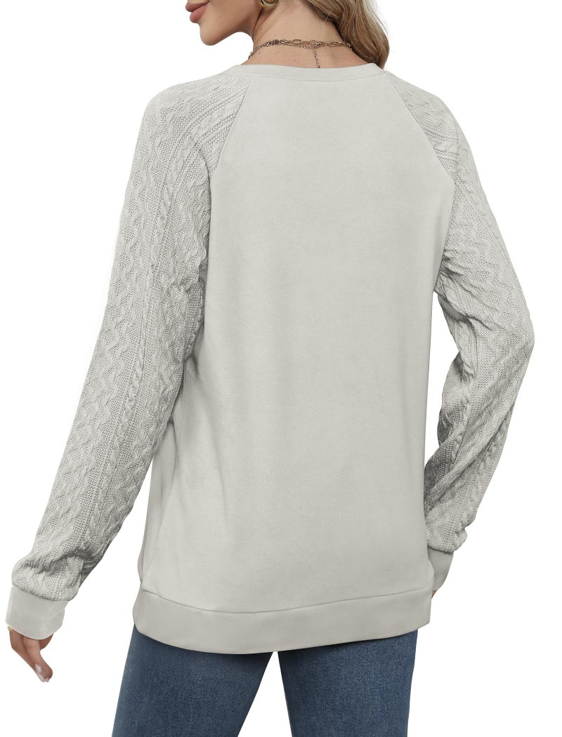 Saloogoe Sweaters for Women Long Sleeve T Shirts Loose Fit Holiday Outfits Grey L - Image 4