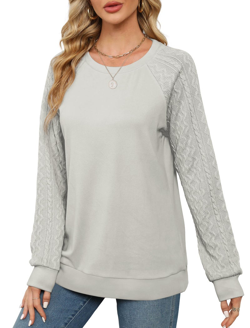 Saloogoe Sweaters for Women Long Sleeve T Shirts Loose Fit Holiday Outfits Grey L - Image 2