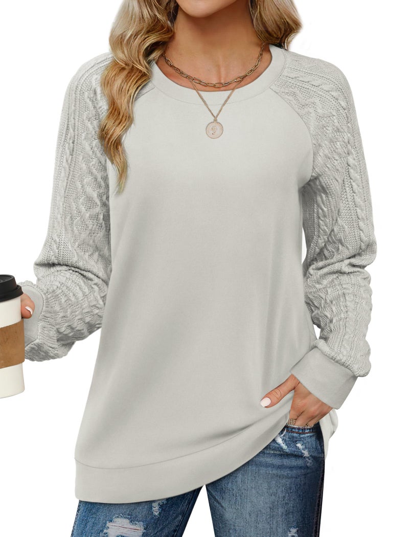 Saloogoe Sweaters for Women Long Sleeve T Shirts Loose Fit Holiday Outfits Grey L - Image 1