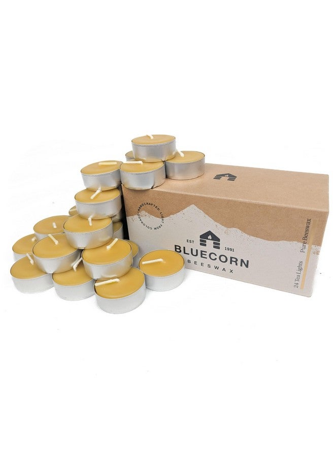 Bluecorn Beeswax Bluecorn 100% Pure Beeswax Tealight Candles in Metal Cups | Natural Beeswax Candles, Handcrafted in Colorado | Long Burn (4-5 Hours) | Soy, Paraffin, & Fragrance Free, Bulk 24-Pack  - Image 1
