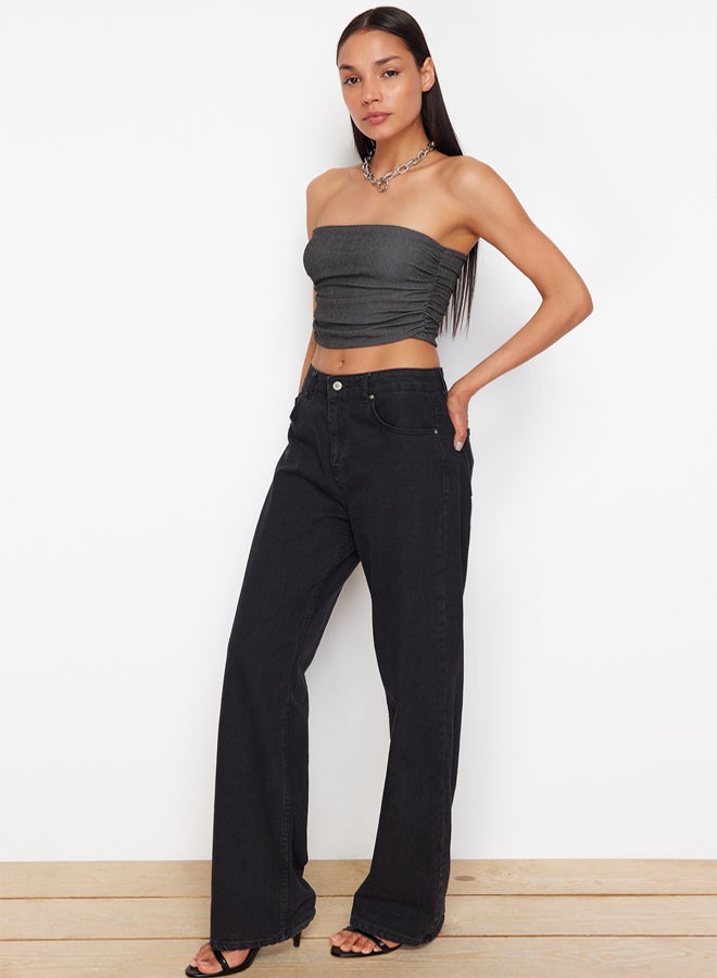 trendyol Premium Anthracite Strapless Gathered Stretchy Knitted Blouse  - Image 2