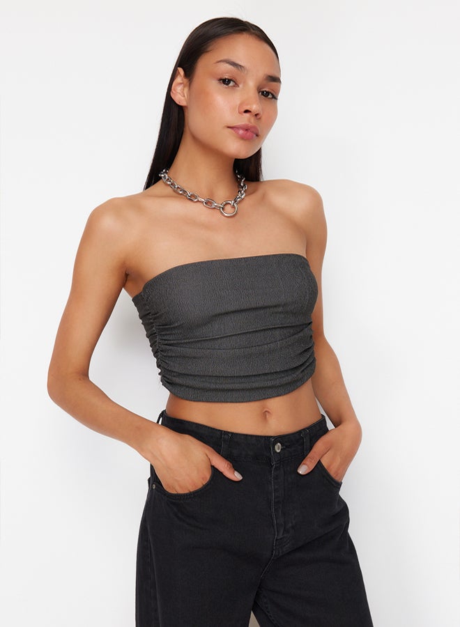 trendyol Premium Anthracite Strapless Gathered Stretchy Knitted Blouse  - Image 1