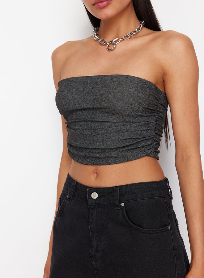 trendyol Premium Anthracite Strapless Gathered Stretchy Knitted Blouse  - Image 4