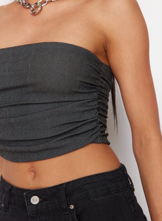 trendyol Premium Anthracite Strapless Gathered Stretchy Knitted Blouse  - Image 5