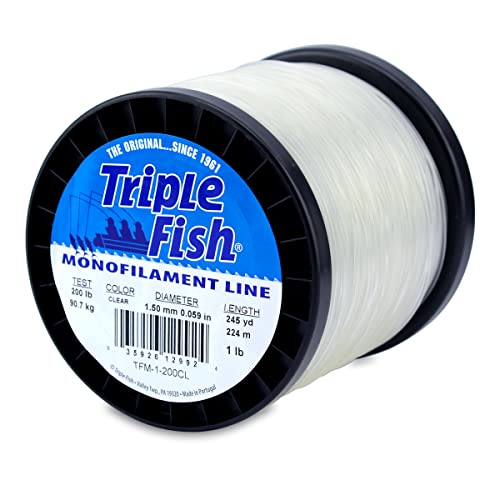 Triple Fish Monofilament Line, 200 lb / 90.7 kg Test, .059 in / 1.50 mm Dia, Clear, 1 lb / 0.45 kg Spool, 245 yd / 224 m - Image 1