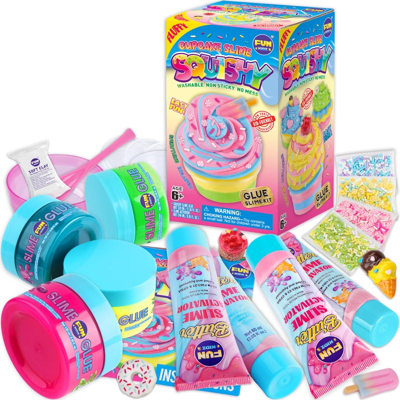 FUN KIDZ 11 Squishy Cupcake Glue Slime Kit for Girls Ages 812 FunKidz Fluffy Slime Making Kits 23 Pieces Supplies to Make Sweet Butter Soft Slime Gifts for Kids Party Creative Toys - Image 3