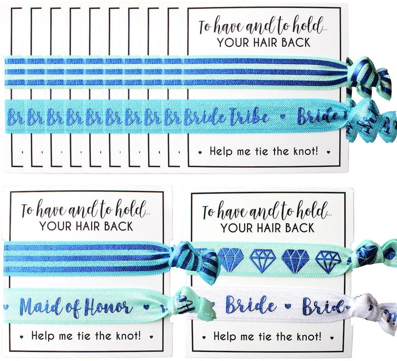 Bride Tribe Hair Tie Cards to Have and to Hold Your Hair Back Help Me Tie The Knot Bachelorette Wedding Shower Party Favors for Bridesmaids Pack of 12 Blue