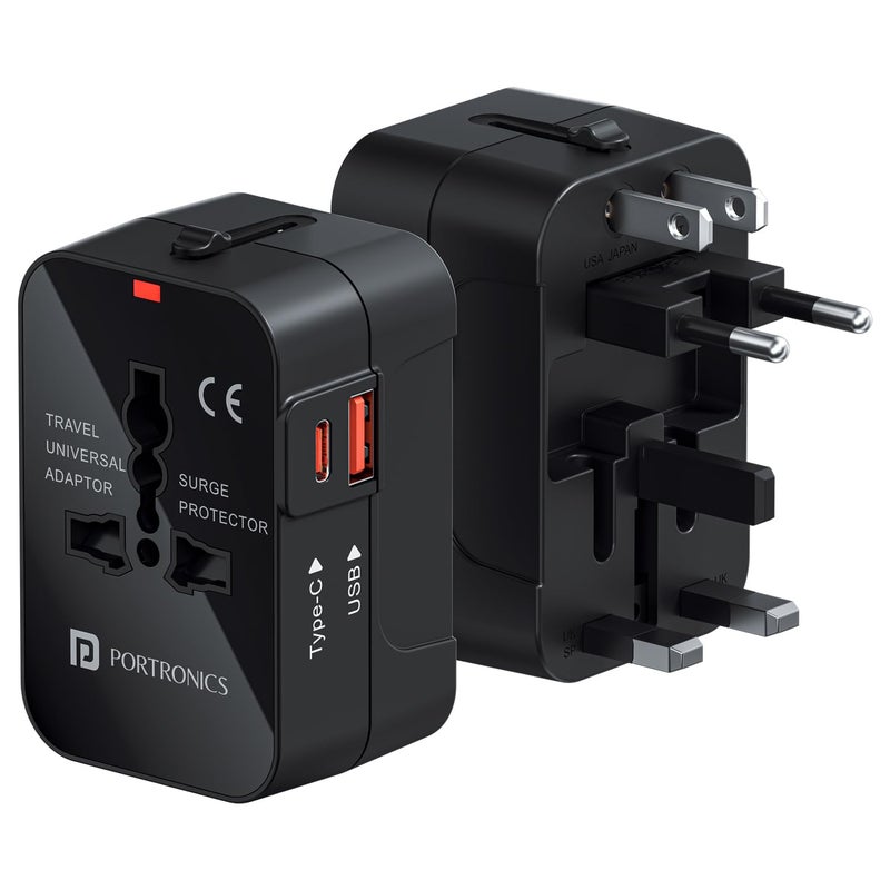 Portronics Juicemate Universal Travel Adapter with 20W Type C PD 18W USBA Output Port All in One International Travel Fast Charging Adapter Suitable for 200 Countries USUKEUAUSEtcBlack - Image 1