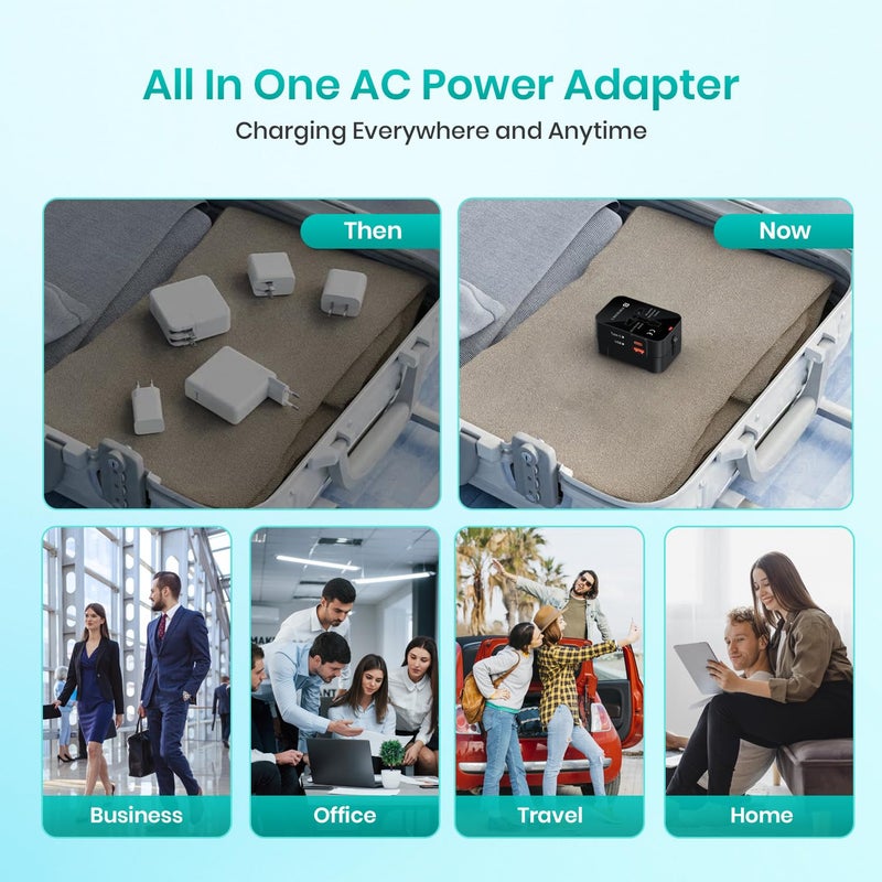 Portronics Juicemate Universal Travel Adapter with 20W Type C PD 18W USBA Output Port All in One International Travel Fast Charging Adapter Suitable for 200 Countries USUKEUAUSEtcBlack - Image 5