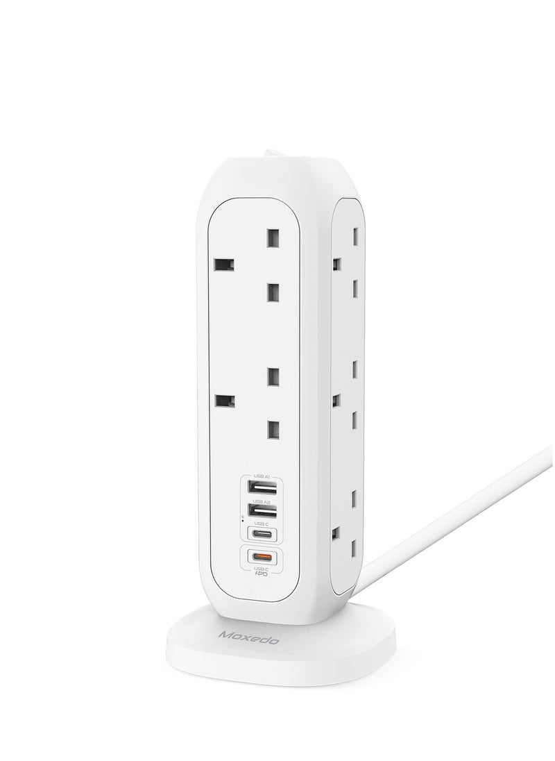 Moxedo Moxedo Smart-Hub Tower Power Strip Surge Protector 15 in 1 Electric Outlet Power Extension, 11 AC Sockets + 2 USB-C Ports + 2 USB-A Ports 20W PD 3.0 3250W with 2 Meters Cable Length  - Image 1