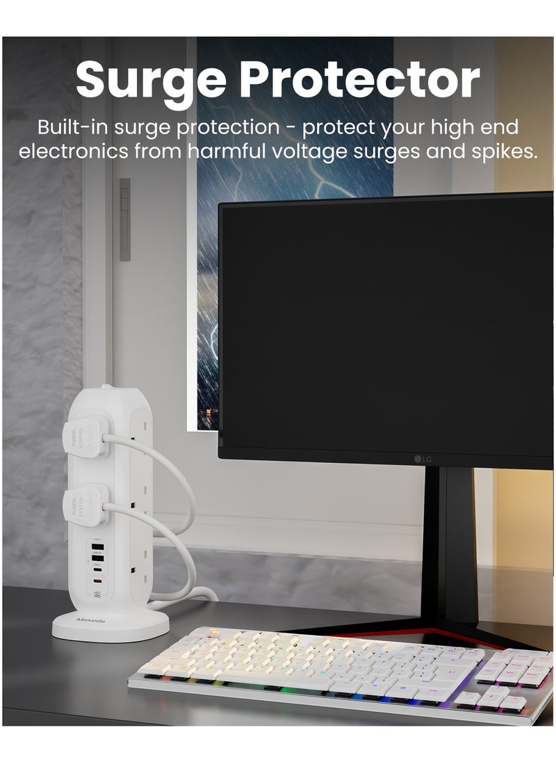 Moxedo Moxedo Smart-Hub Tower Power Strip Surge Protector 15 in 1 Electric Outlet Power Extension, 11 AC Sockets + 2 USB-C Ports + 2 USB-A Ports 20W PD 3.0 3250W with 2 Meters Cable Length  - Image 4