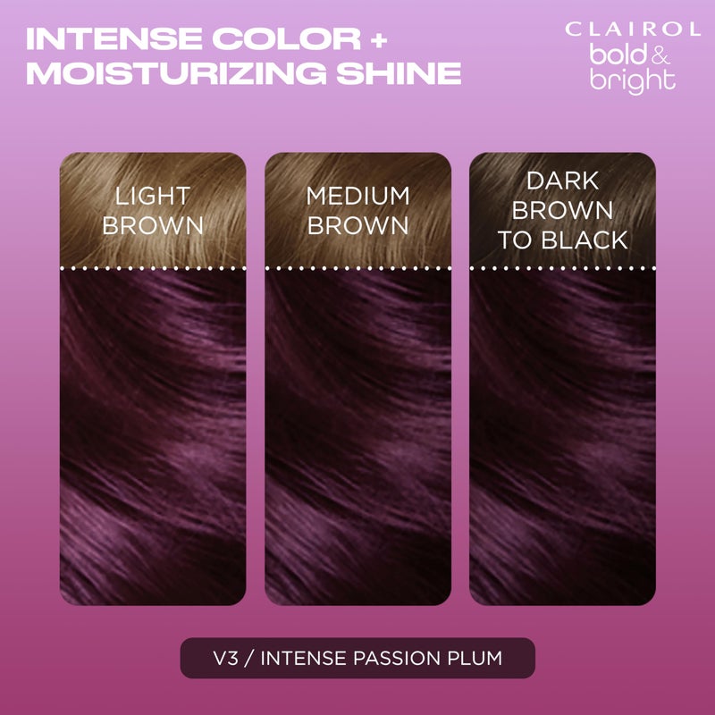 Clairol Bold & Bright Permanent Hair Dye, V3 Intense Passion Plum Hair Color, Pack of 1 - Image 3