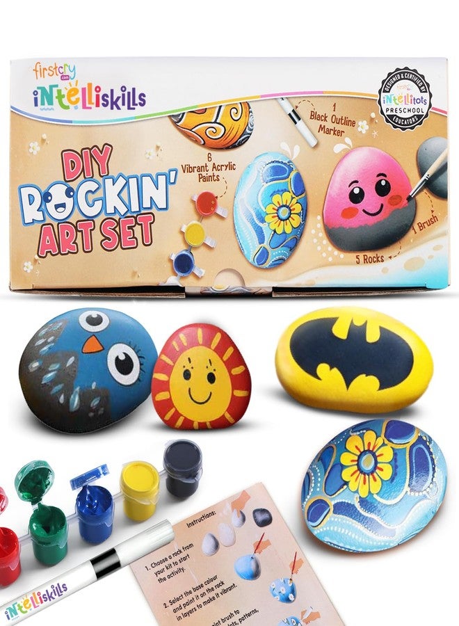 FIRSTCRY INTELLISKILLS Intelliskills DIY Rockin' Art Set for Kids 6+ Years– 5 Rocks,1 Marker & Brush, Paint kit, Rock Art & Craft Painting Kit, Creative Activity Kit,Boosts Focus & Hand Control, Birthday Gift, BIS Certified - Image 1