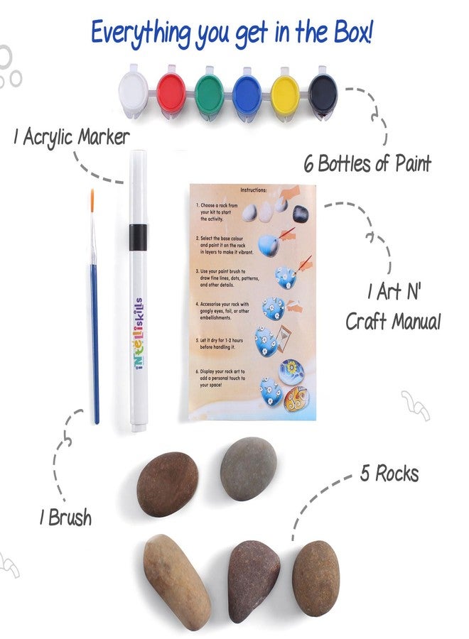 FIRSTCRY INTELLISKILLS Intelliskills DIY Rockin' Art Set for Kids 6+ Years– 5 Rocks,1 Marker & Brush, Paint kit, Rock Art & Craft Painting Kit, Creative Activity Kit,Boosts Focus & Hand Control, Birthday Gift, BIS Certified - Image 2