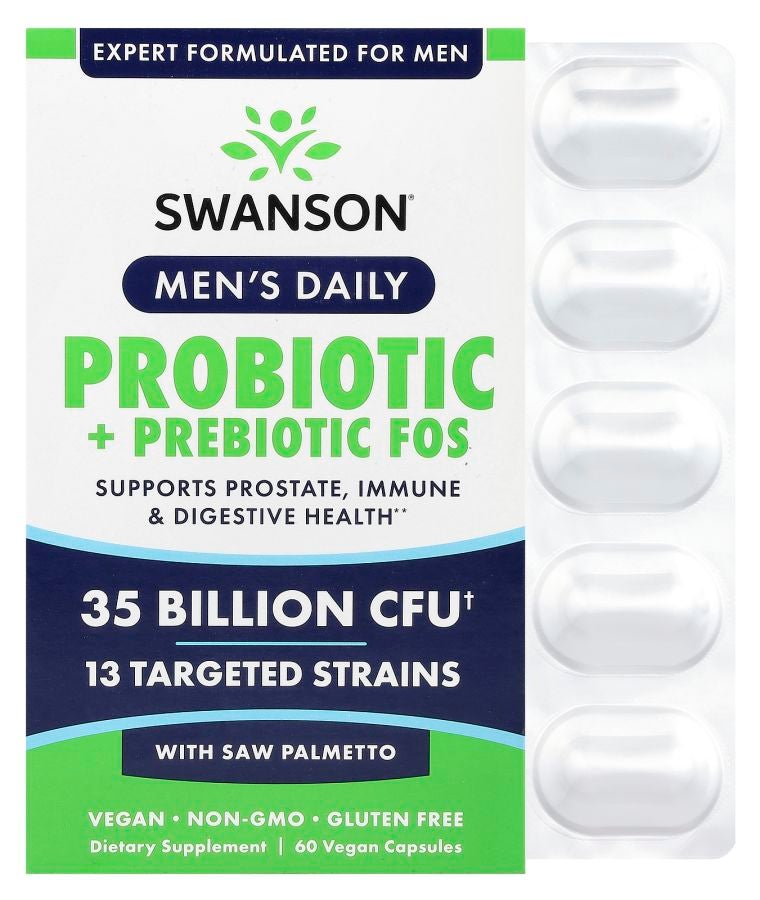Men's Daily Probiotic + Prebiotics FOS With Saw Palmetto 35 Billion CFU 60 Vegan Capsules