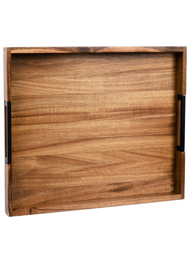 Joy&Grace Large Ottoman Tray for Living Room and Coffee Table, Decorative Acacia Wood Serving Tray with Metal Handles for Breakfast in Bed, Dinner Food Kitchen TV (Natural, 24" x 15" x 2") - Image 1