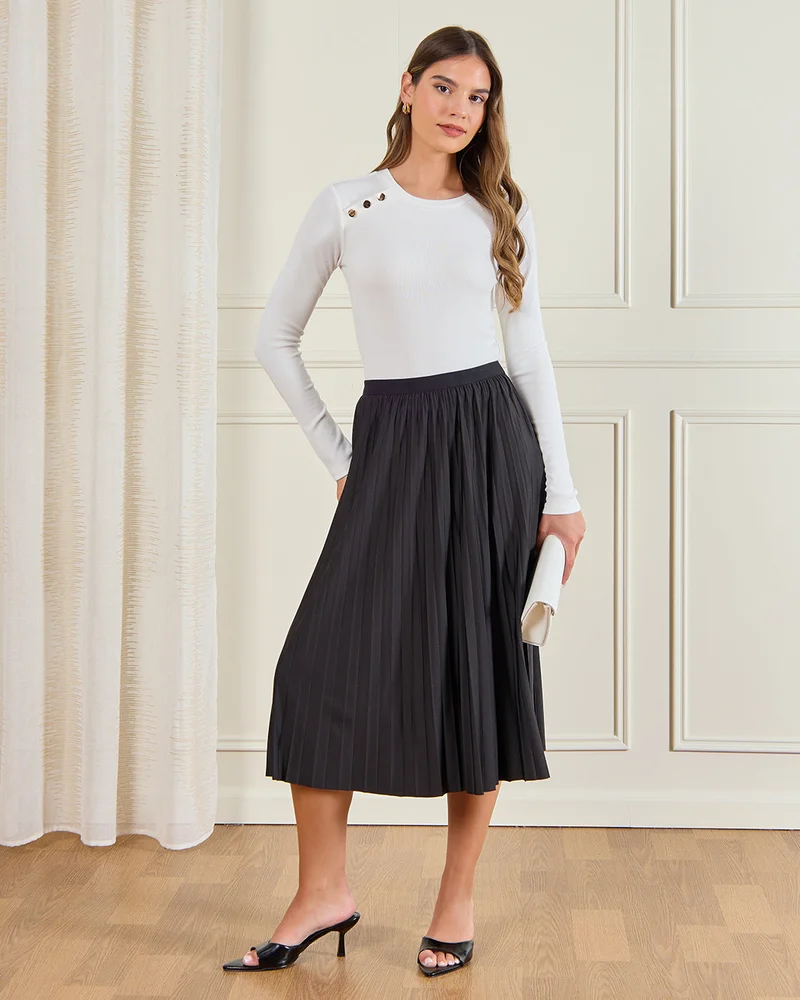 REDTAG Black Pleated Skirt