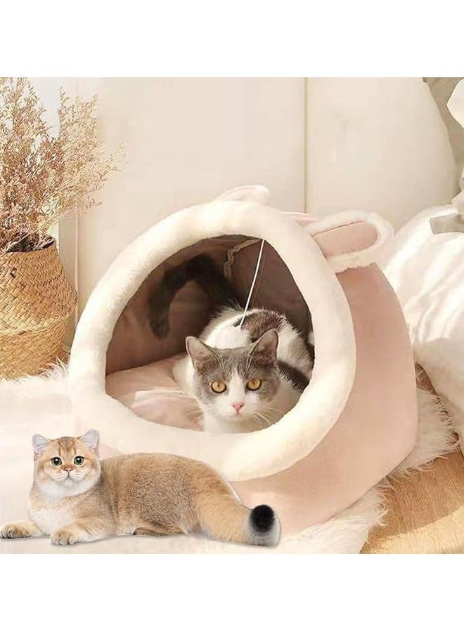 Cat Bed Semi-Enclosed for Indoor, Portable Cat Cave Bed with Plush Ball and Anti-Slip Bottom, Washable Pet Bed for Medium-sized Cats and Small Dogs (Pink, Large) - Image 1