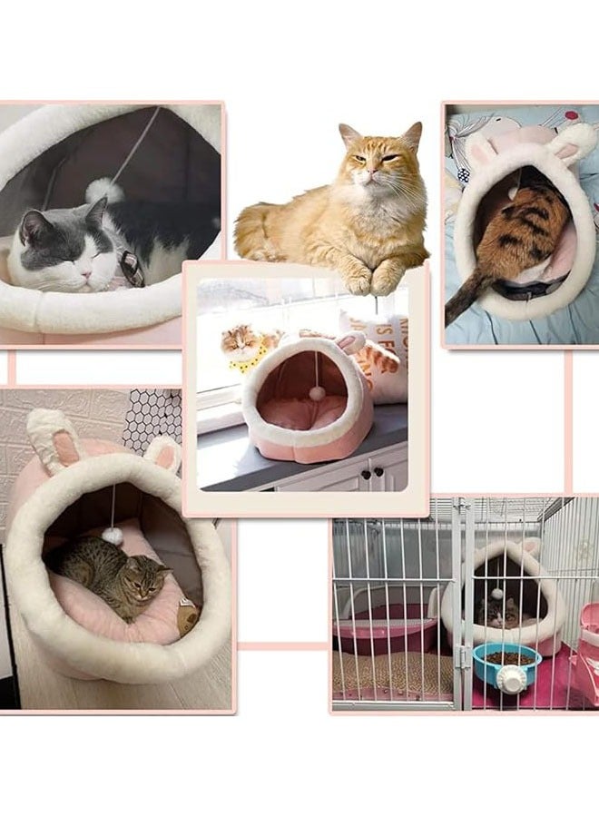 Cat Bed Semi-Enclosed for Indoor, Portable Cat Cave Bed with Plush Ball and Anti-Slip Bottom, Washable Pet Bed for Medium-sized Cats and Small Dogs (Pink, Large) - Image 4