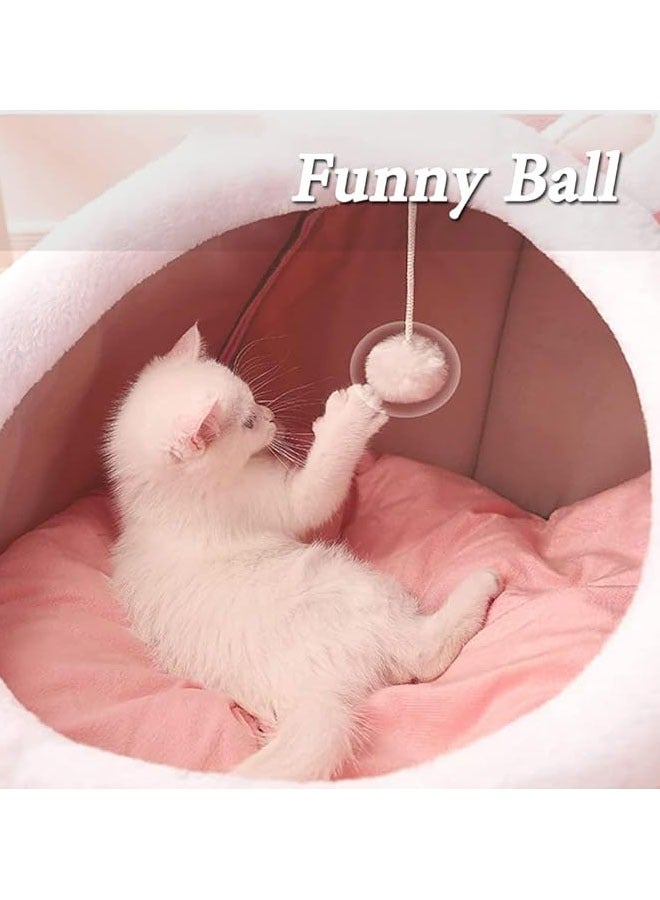 Cat Bed Semi-Enclosed for Indoor, Portable Cat Cave Bed with Plush Ball and Anti-Slip Bottom, Washable Pet Bed for Medium-sized Cats and Small Dogs (Pink, Large) - Image 3