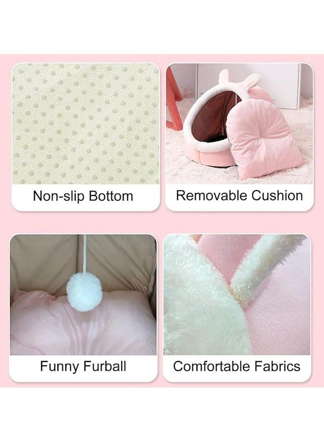 Cat Bed Semi-Enclosed for Indoor, Portable Cat Cave Bed with Plush Ball and Anti-Slip Bottom, Washable Pet Bed for Medium-sized Cats and Small Dogs (Pink, Large) - Image 5