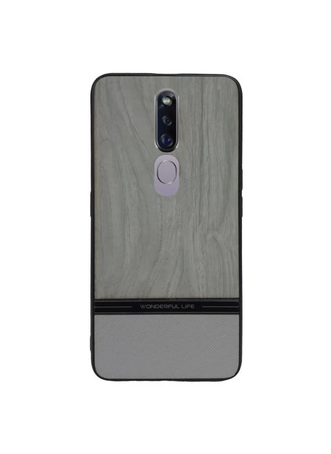 Shockproof Wood Grain Skin PU and TPU Shockproof Luxury Phone Case for Oppo F11 Pro (Grey)