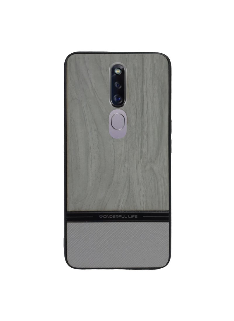Generic - Shockproof Wood Grain Skin PU and TPU Shockproof Luxury Phone Case for Oppo F11 Pro (Grey) - Image 1