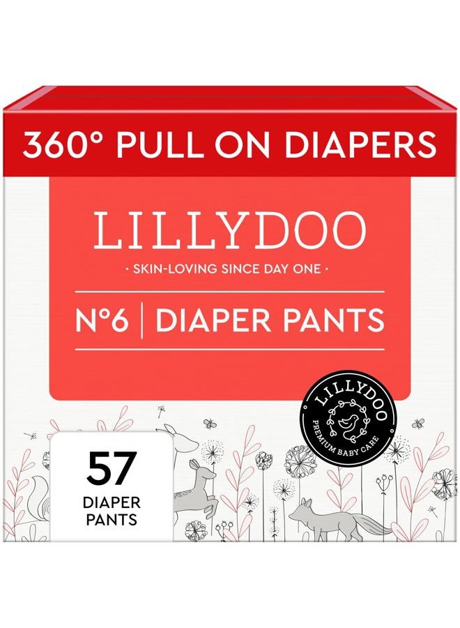 LILLYDOO Diaper Pants Toddlers - Size 6 (29+ lbs), Half-Monthly Supply (57 Count), Skin-Friendly, Ultrasoft, Chlorine-Free, Snug Fit & Absorbent Pull On Diapers - Image 1