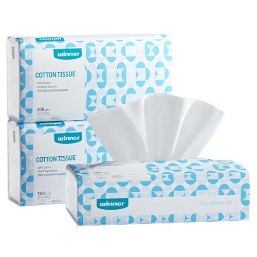 Winner Softer Face Towels - 100% USA Cotton Dry Wipes, 300 Count Unscented Cotton Tissues for Sensitive Skin, OEKO-TEX Certified Face Towelettes Disposable, Makeup Remover Facial Towels, 3 Pack - Image 1