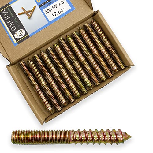 Yoliko 12 Pack 3/8-16 x 3 Inch Hanger Bolts 3/8-16" Double Headed Bolts 3/8 Wood Dowel Screw Self-Tapping Screw Hanger Bolts for Furniture Double Head Threaded Rods Bolt 75mm Length - Image 1