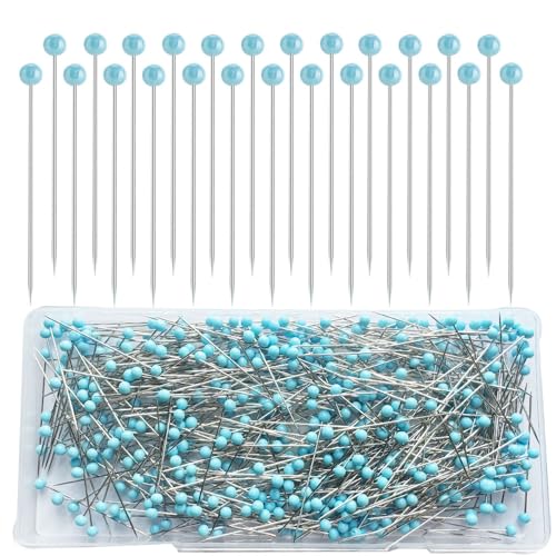 Sunenlyst 500 PCS Quilting Pins 175IN Straight Pins Long Blue Glass Ball Head Sewing Pins for Fabric Stainless Steel Dressmaker for Sewing Crafts Jewelry Making DIY - Image 1
