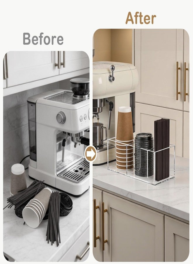 Suprock Acrylic Coffee Cup Holder for Countertop, 3-Slot Coffee Bar Organizer for Cups Lids Straws, Clear Coffee Station Organizer for Coffee Bar Accessories - Image 2